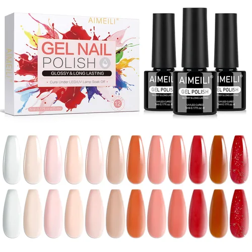 Miniatura 15 de AIMEILI Juego de esmaltes de uñas de gel nude – 12 colores sin hema, gelatina neutra, rosa, blanco lechoso, efecto transparente, manicura