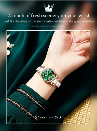 Miniatura 3 de OLEVS Reloj de pulsera para mujer oro rosa elegante de cerámica para mujer de cuarzo acero inoxidable impermeable luminoso
