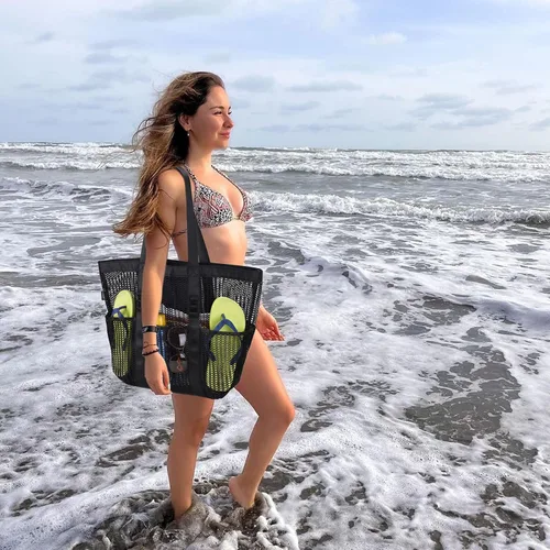 Miniatura 7 de Bolsa de playa - Bolsa tote de malla para vacaciones en la playa, ropa para mujeres, bolsa para piscina para viajes, piscina, crucero familiar