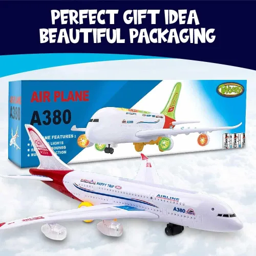 Miniatura 7 de Toysery Juguete de avión o aerobús con hermosas y atractivas luces intermitentes y sonidos realistas de motor a chorro, acción de choca y avanza
