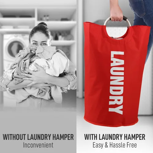 Miniatura 6 de Zulay Home Cesta de lavandería grande y resistente de 82 litros – Bolsa de lavandería acolchada antideslizante con asas – Cestas de lavandería Rojo