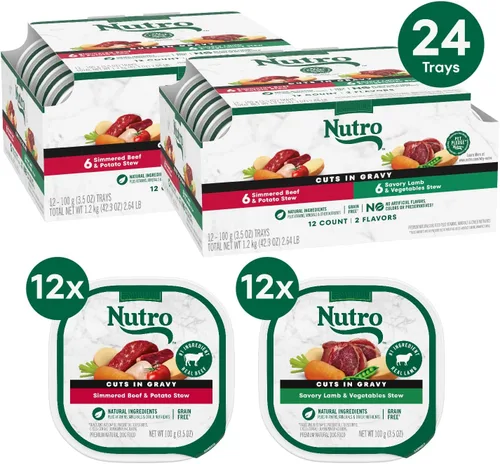 Miniatura 2 de Nutro Natural Choice - Trozos en salsa, comida húmeda para perros con variedad de cordero y ternera, bandejas de 3.5 oz (12 unidades, paquete de 2)