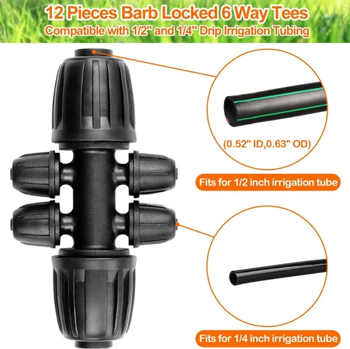 Miniatura 3 de 12 piezas de accesorios de riego por goteo para tubo de 1/2 pulgada a 1/4 pulgadas, camiseta reductora de tubería de 1/2 a 1/4 pulgadas, línea