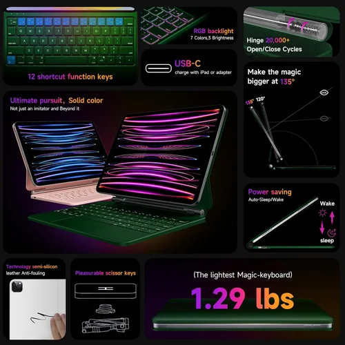 Miniatura 3 de HOU Funda de teclado para iPad Air de 11 pulgadas 2025 (M3)/2024 (M2) y iPad Pro de 11 pulgadas (4ª/3ª/2ª/1ª) generación 2022, funda para iPad Air