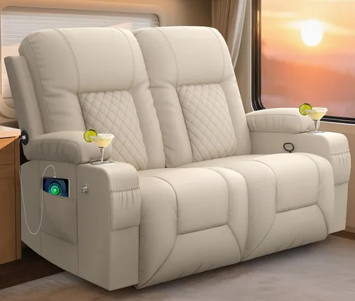 Miniatura 22 de YONISEE Sofá reclinable grande de dos plazas, sofá reclinable con consola de almacenamiento, silla reclinable con puertos USB, 2 soportes