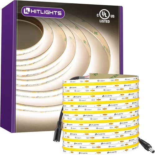 Miniatura 12 de HitLights COB - Tira de luces LED de color blanco cálido, cinta de luz de 12 V, 2700 K, 16.4 pies, 2640 LED, 426 lm/ft, CRI 90+, IP30, iluminación