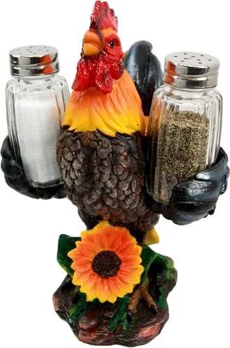 Miniatura 3 de Ebros Country Farm Barnyard Alpha Rooster - Juego de salero y pimentero, juego de figuras de girasol, aves de corral, pollo, condimentos decorativos