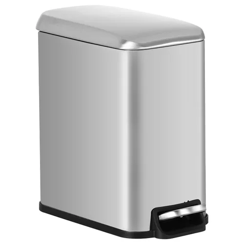 Miniatura 9 de BestOffice Basurero de baño con tapa, cubo de basura pequeño con pedal de 1.3 galones, cubo de basura blanco de acero inoxidable para baño