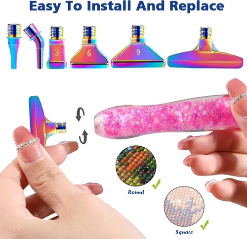 Miniatura 3 de Snewvie Set de Herramientas y Accesorios para Lápiz de Pintura de Diamantes, 1 Bolígrafo Luminoso de Arte de Diamantes y 6 Puntas Multi Placer