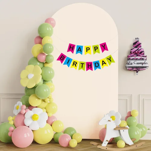 Miniatura 4 de Soporte de arco de boda Putros de 7.2 pies beige con forro de spandex ajustado y parte superior redonda Chiara para cubrir soportes de telón