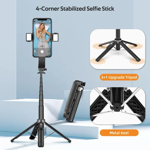 Miniatura 6 de UTEBIT Trípode para selfie stick con luz, soporte de trípode portátil de 40 pulgadas con control remoto inalámbrico, tornillo de 1/4 pulgadas