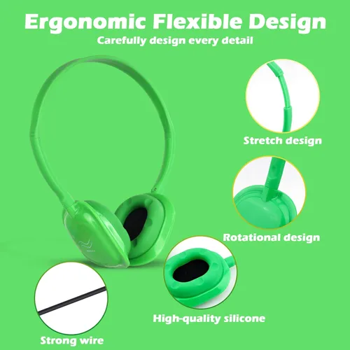 Miniatura 3 de Paquete de 10 auriculares para niños a granel para la escuela, auriculares al por mayor para estudiantes, adolescentes, niños, conector de 0.138 in