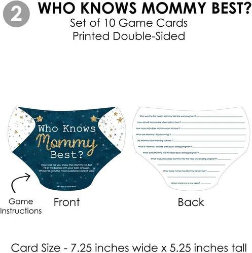 Miniatura 6 de Big Dot of Happiness Baby Boy - 4 juegos azules para baby shower - 10 cartas cada uno - Quién sabe mejor a mami, cuestionario de mamá o papá, qué