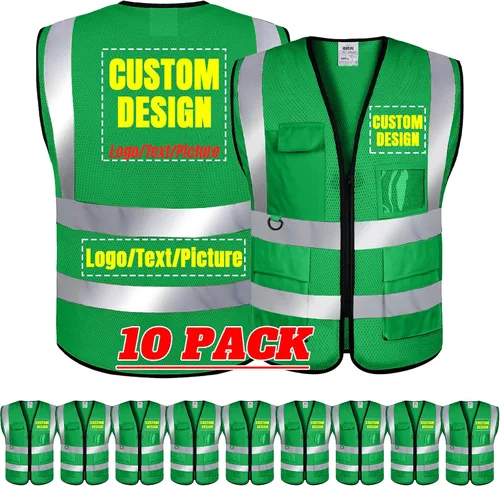 Miniatura 34 de BeautyWill Chaleco de seguridad con logotipo personalizado Class2 Chaleco reflectante de alta visibilidad con bolsillos y cremallera chaleco