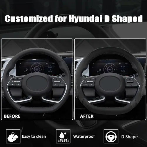 Miniatura 5 de Funda para volante West Llama de fondo plano para Hyundai, funda para volante en forma de D para Tucson, Sonata, Elantra, Santa Fe, Genesis, Sonata