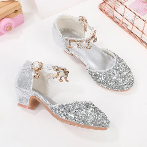 Miniatura 3 de ChuLian Zapatos de vestir para niñas pequeñas con lentejuelas con purpurina y tacones bajos de princesa, zapatos de vestir de princesa, zapatos