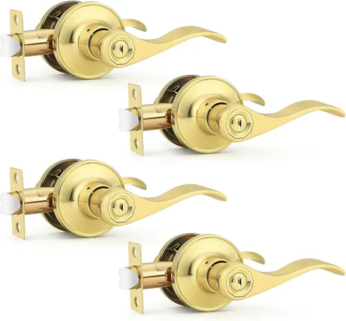 Miniatura 17 de Probrico Manijas de puerta de privacidad estilo ondulado de níquel satinado, manijas de puerta de baño/cama, cerraduras interiores sin llave