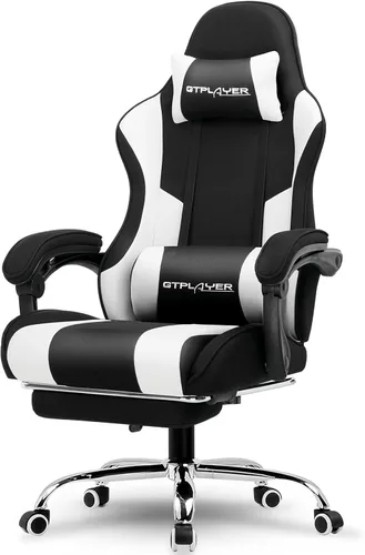 Miniatura 22 de GTPLAYER Silla para videojuegos, silla de computadora con reposapiés y soporte lumbar, silla de juego ajustable en altura con asiento giratorio