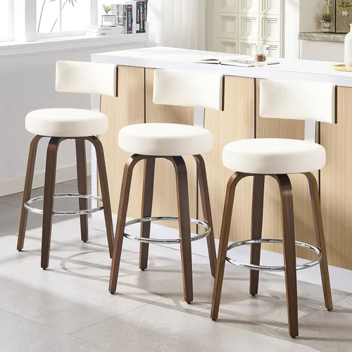 Miniatura 33 de Bekrvio Juego de 2 taburetes de bar giratorios con altura de mostrador, taburetes de cocina tapizados de piel sintética con respaldo, patas