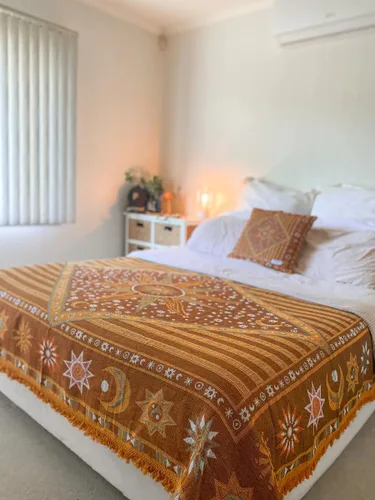 Miniatura 3 de TOFUNTOY Manta bohemia para sofá, cama, manta decorativa con borlas, 50 x 60 pulgadas, funda tejida bohemia para el hogar, sala de estar