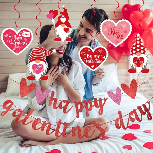 Miniatura 2 de Cartel de feliz día de los galentinos con purpurina roja y espirales colgantes para el día de San Valentín para decoraciones del día de San Valentín