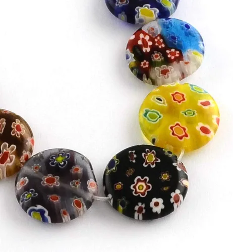Miniatura 9 de Craftdady Cuentas de vidrio facetadas de arena dorada de 0.47 pulgadas Millefiori, cuentas sueltas redondas con agujero de 0.039 in para fabricación