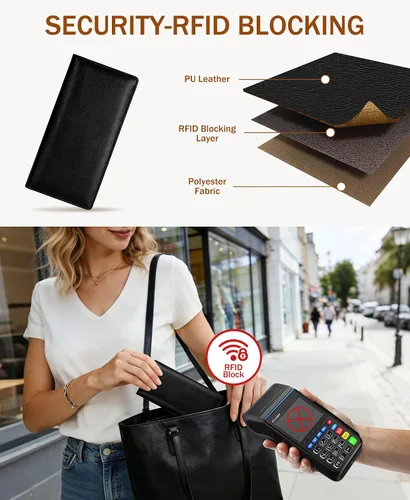 Miniatura 4 de Immaturus Cartera de Mujeres, Carteras de Tarjetas delgadas con bloqueo RFID, Organizador de Tarjeta de Crédito de Cuero PU doble con cremallera