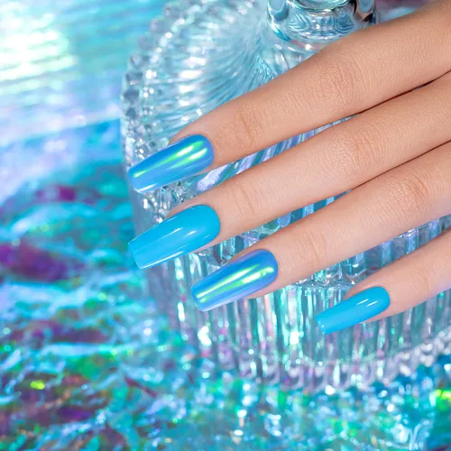 Miniatura 3 de RARJSM Aurora - Esmalte de uñas cromado, polvo de uñas camaleón, líquido metálico, efecto espejo rosa, verde, iridiscente, cromado, para esmalte