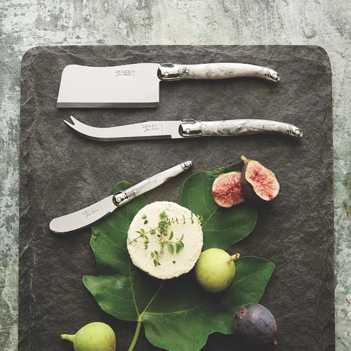 Miniatura 6 de Jean Dubost Laguiole - Juego de cuchillos de queso de 3 piezas, mango Mariniere, acero inoxidable resistente al óxido, incluye bandeja de madera