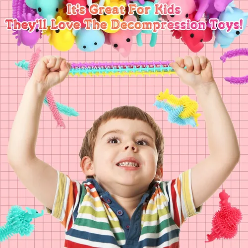 Miniatura 6 de Chivao Paquete de 50 Juguetes Fidget de Cuerda Elástica a Granel Juguetes Sensoriales de Animales para Niños y Adultos Gusanos Fidget Coloridos