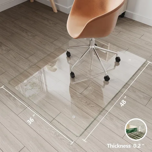 Miniatura 5 de Koonmi Tapete de cristal para silla de alfombra, 36 x 48 pulgadas, tapete de vidrio templado para silla de oficina, tapetes de vidrio con bordes