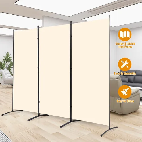 Miniatura 6 de CHOSENM Pantallas plegables de privacidad de 3 paneles, divisor de pared de 6 pies de alto con marco de metal, divisor de habitación independiente