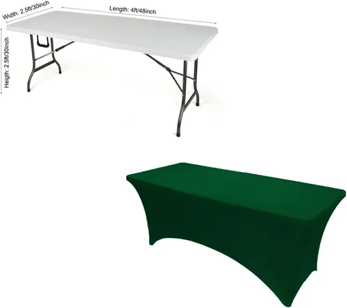 Miniatura 4 de Mantel de mesa de elastano elástico para mesa plegable rectangular de 5.9 ft, color verde cazador