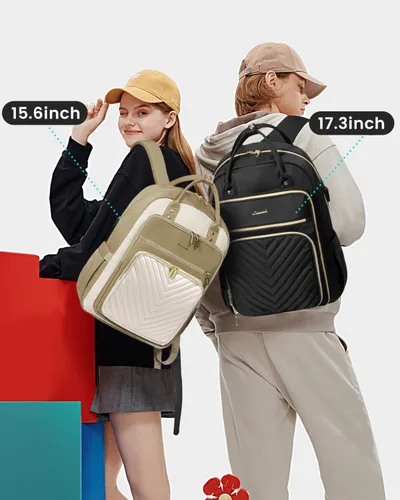 Miniatura 2 de LOVEVOOK Mochila para laptop para mujer, mochila de trabajo de moda con puerto USB, mochilas impermeables para el trabajo., Caqui-beige, 15,6 pulg.