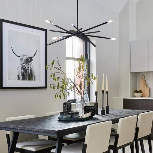 Miniatura 4 de VILUXY Candelabro Sputnik moderno con 6 luces negras lineales para techo, lámpara colgante de mediados de siglo para comedor, sala de estar, Negro