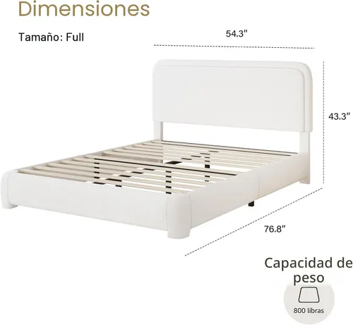 Miniatura 2 de BarnFurin Marco de Cama Tamaño Completo, Marco de Cama Plataforma Tapizada Cloud Boucle con Cabecero, Estilo Moderno, Esquinas Redondeadas Suaves