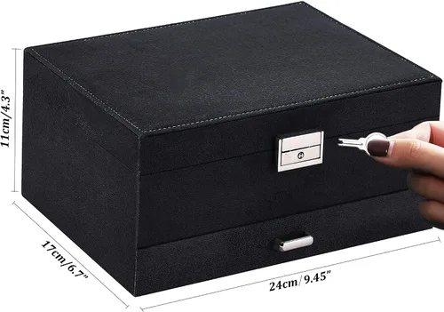 Miniatura 8 de Joyeros para mujer, organizador de joyas de terciopelo negro con cerradura, organizadores de joyas para adolescentes, organizador de joyas