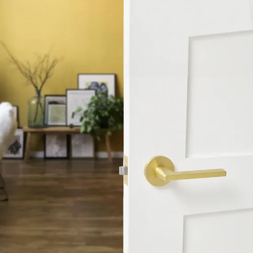Miniatura 3 de Explore Hardware Palanca de puerta de paso de latón macizo champán, oro satinado para puertas de pasillo o armario