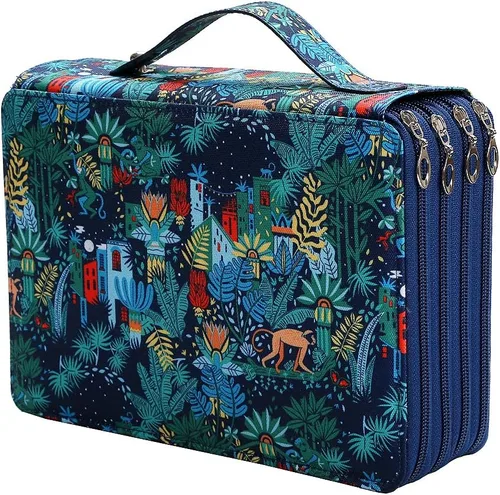 Miniatura 17 de Estuche para lápices Jungle con 120 ranuras de tela Oxford, con ranura para lápices, organizador con práctico envoltorio portátil, soporte multicapa