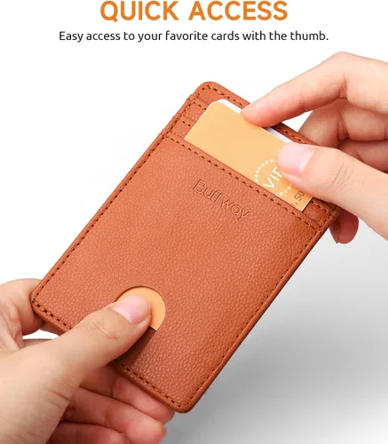 Miniatura 60 de Buffway Billetera delgada para hombre, minimalista con bolsillo frontal delgado, tarjetero de cuero con bloqueo RFID para viajes de trabajo