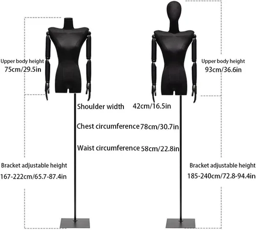 Miniatura 6 de Adjustable Black Female Mannequin Dress Form, 65.7-87.4 inch, Detachable Arms & Head, Size S/Small, Perfect for Jewelry Display & Fashion Retail