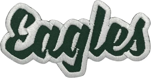 Miniatura 32 de (2 x 4 pulgadas) Eagles, espíritu de equipo, bordado, parche para planchar (sarga blanca/contorno verde)