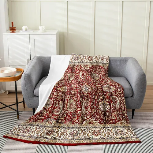 Miniatura 10 de Erosebridal Manta Bohemia de Tiro 40x50 Pulgadas, Retro Azul Amarillo Degradado Rojo Floral Bohemio Tribal de Vellón, Vintage Antiguo Enrejado