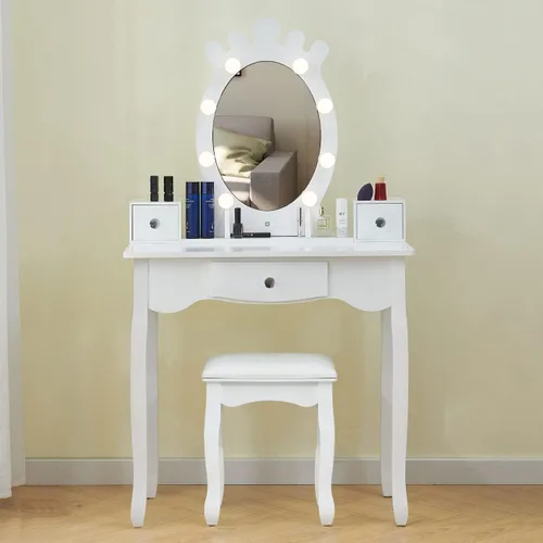 Miniatura 8 de Juego de mesa de tocador de maquillaje con taburete con cajones, espejo iluminado regulable con luz de control de voz y táctil, tocador