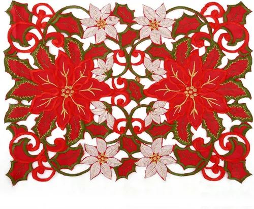 Juego de 6 manteles individuales con bordados de flor de Pascua para Navidad y días festivos, 12 x 18 pulgadas