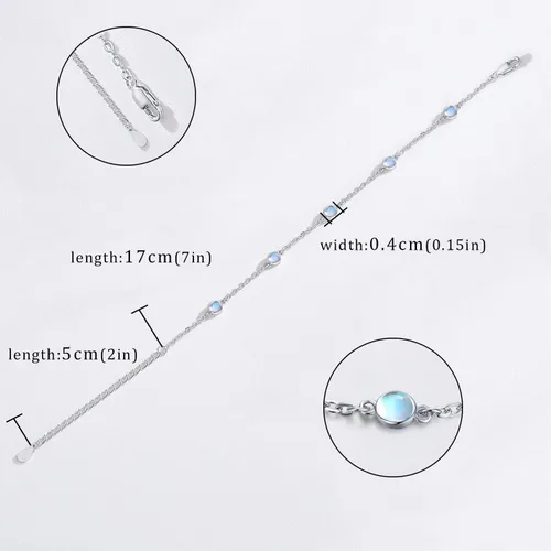 Miniatura 4 de Cuoka MoonstoneBracelets925SterlingSilverRainbowRoundMoonstoneGirlBraceletMoonstoneJewelleryforWomen Gilrs Girlfriend Mom (Round, Silver)