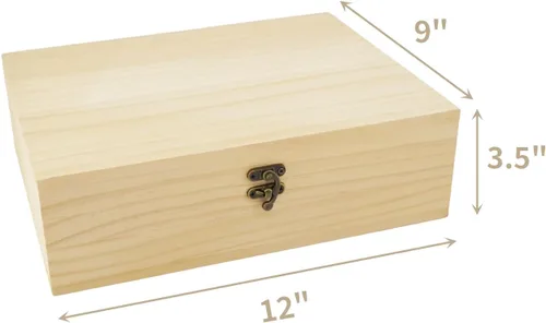 Miniatura 5 de JJSQ - Caja de almacenamiento grande de madera con tapa con bisagras, rectangular, sin terminar, sin pintar, caja de almacenamiento de madera