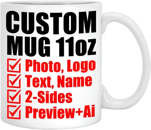 Miniatura 11 de Taza de café personalizada – Tazas personalizadas con texto en imagen, nombre de foto personalizado, logotipo, taza de cerámica – Cumpleaños, Negro