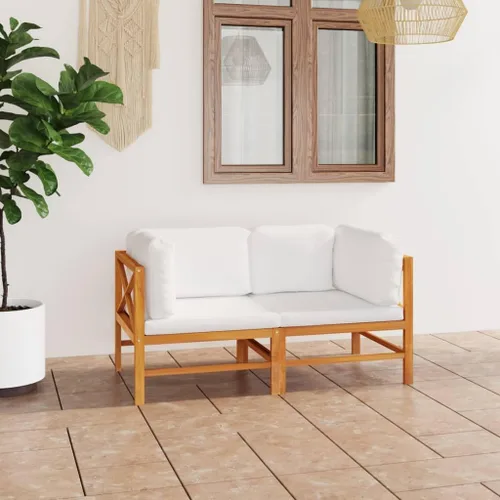 Miniatura 5 de 4-Piece Teak Outdoor Conversation Set, Cream Cushions, 24.8"x24.8" Patio Sectional Sofa & Table, Weather-Resistant Lounge Furniture for Garden