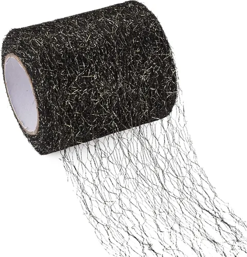 KISSITTY 1 rollo/20 yardas de tela de telaraña de oro negro de 2.953 in, rollo de tela de malla de tul con agujero grande para falda, pompones de